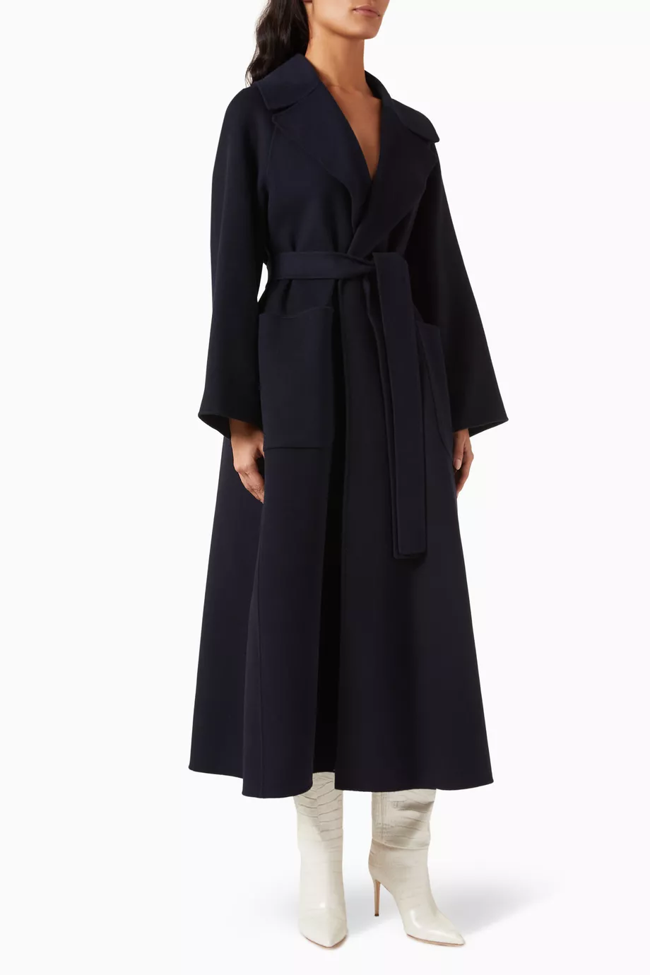 Buy Max Mara Blue Doris Belted Coat in Wool For Women Online