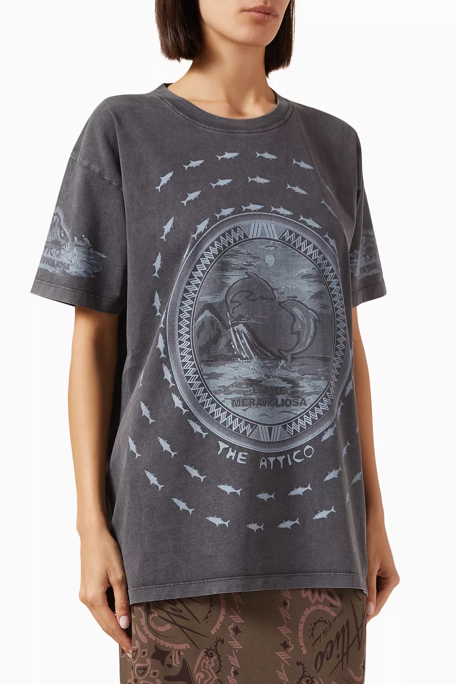 Buy The Attico Grey Faded Printed T-shirt in Cotton For
