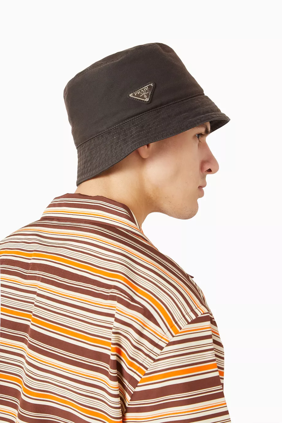 Buy Prada Brown Logo Bucket Hat in Cotton For Men Online Ounass