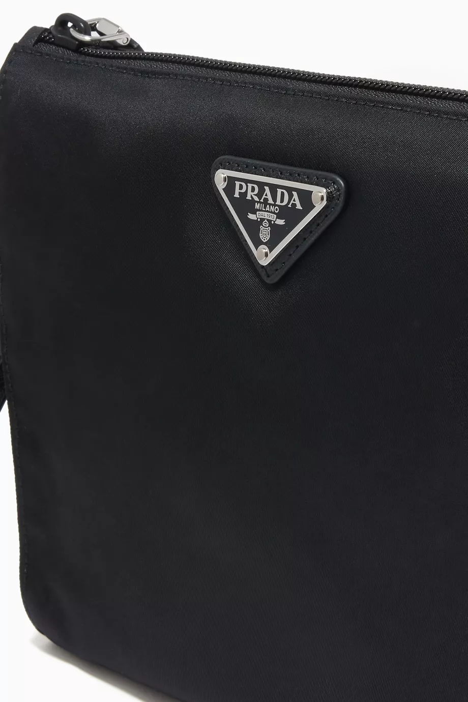 Buy Prada Black Triangle Logo Pouch in Re-Nylon & Saffiano