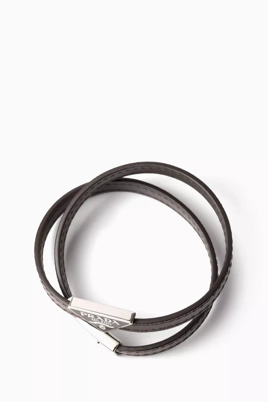 アクセサリー prada leather studs double bracelet Buy Prada Grey Double Logo Bracelet in Leather For Men Online