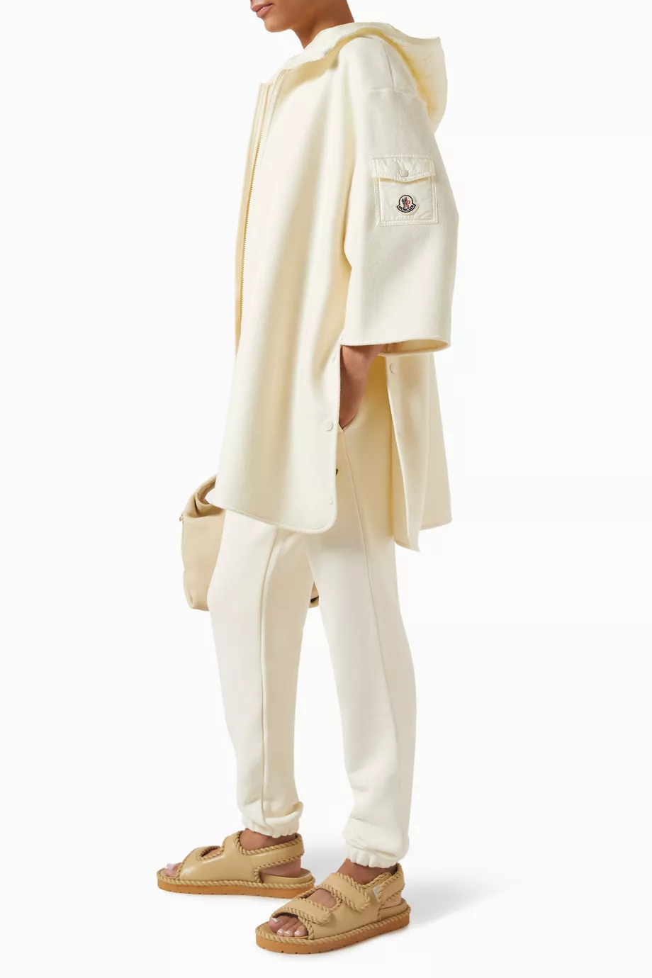 Buy Moncler Neutral Hooded Zip-up Cape in Wool For Women