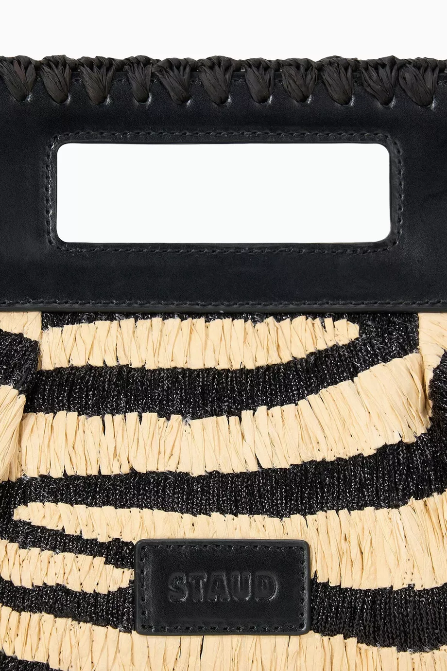 Buy Staud Black Lena Clutch Bag in Zebra-print Raffia & Leather