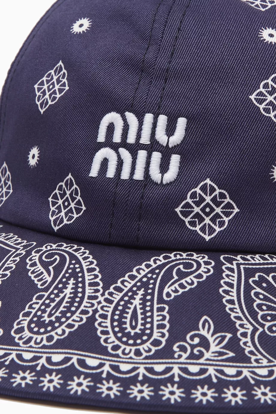 Miu Miu Navy and White Bandana-Print Cap Miu Miu Navy Paisley bandana print cap - www.disolcolor.com main image 2