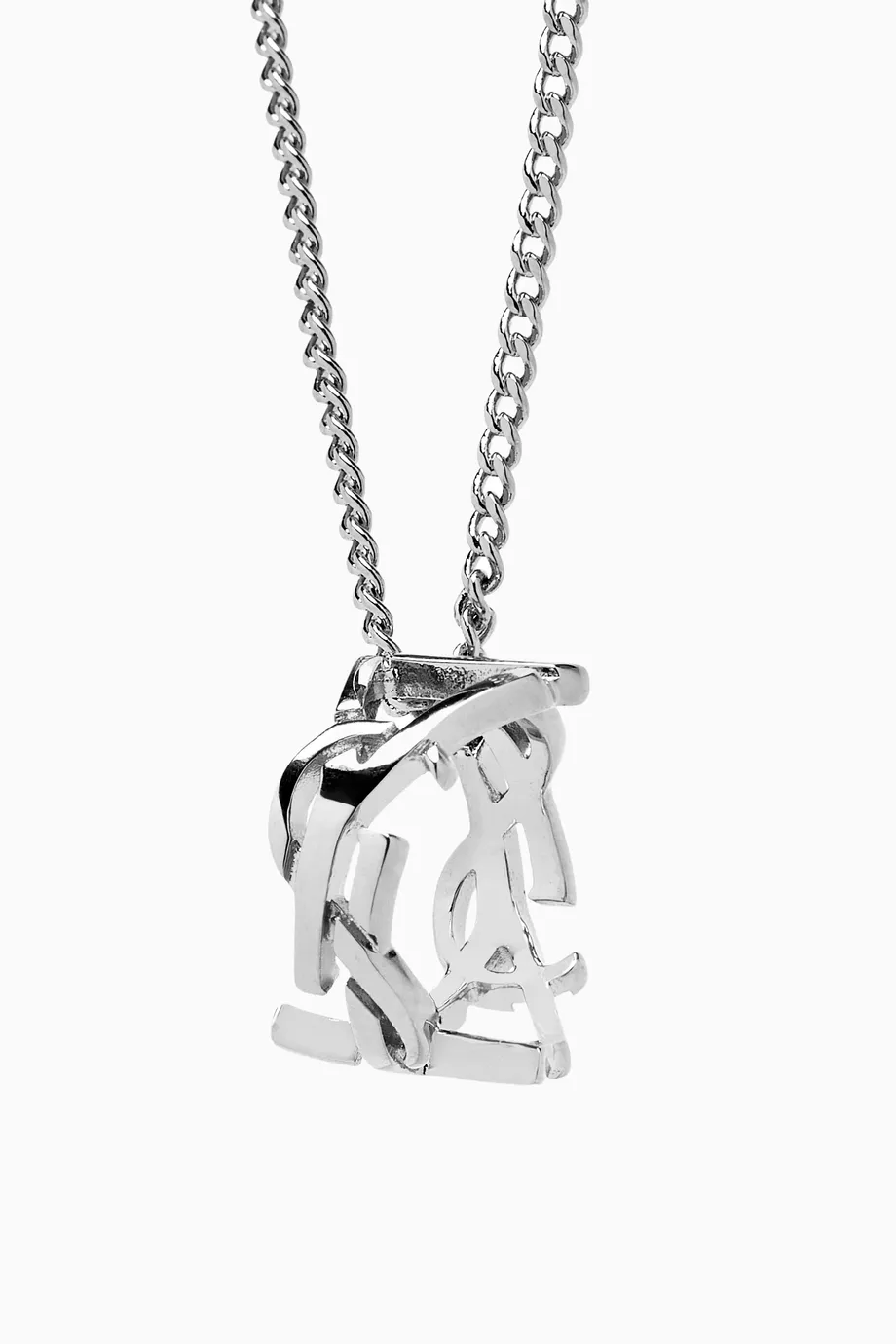 Buy SAINT LAURENT Grey Cassandre Ring Necklace in Silver