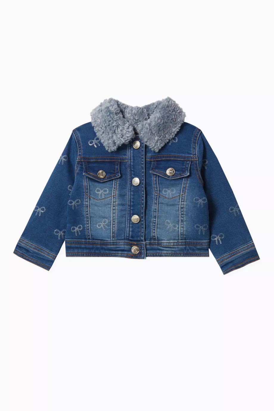 Buy Monnalisa Blue Embellished Jacket in Denim For Baby Girls