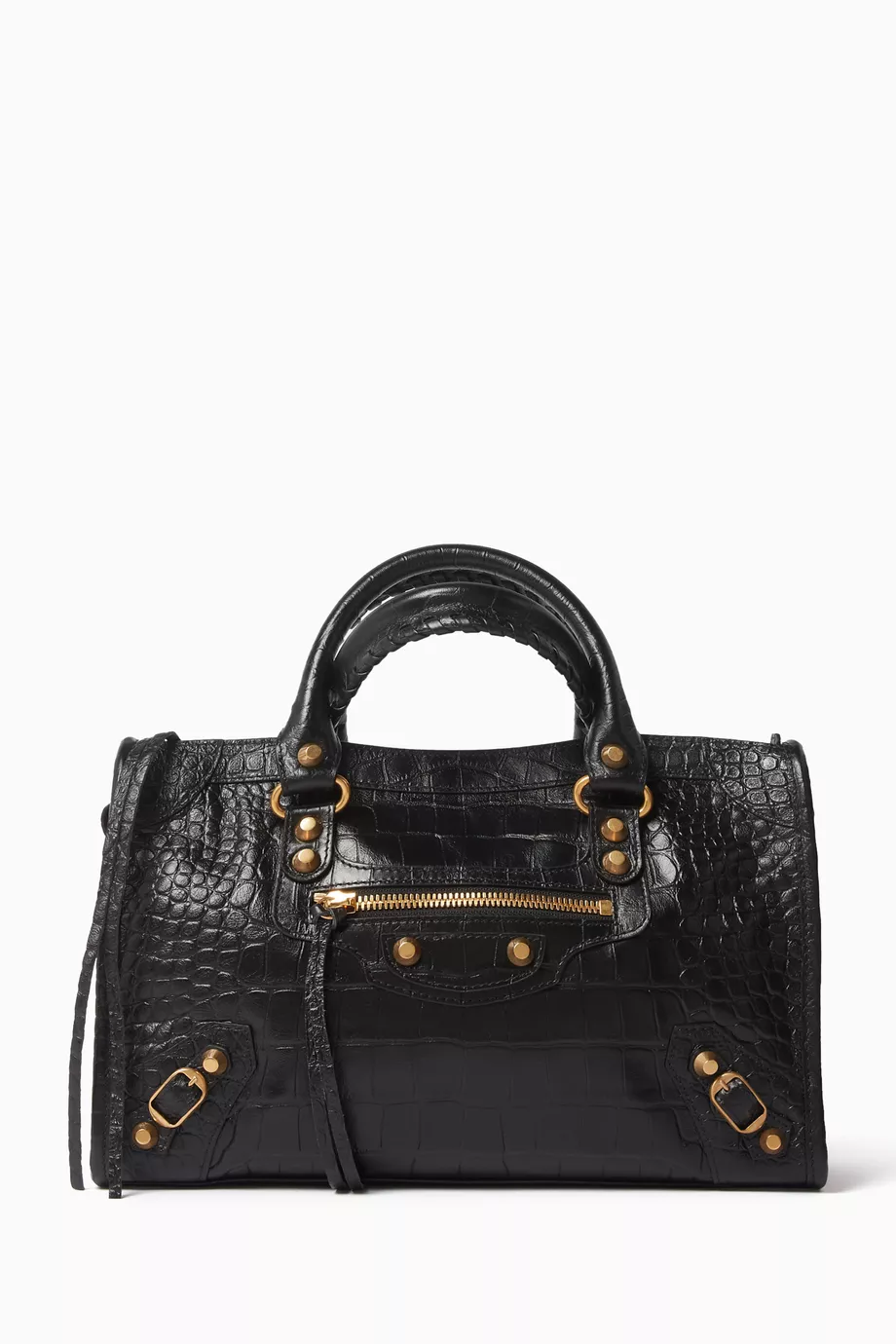 Buy Balenciaga Black Medium Le City Bag in Croc-embossed Calfskin