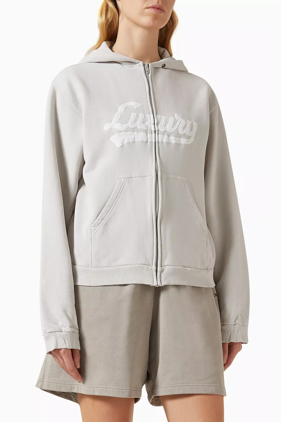 Buy Balenciaga White Luxury Script Zip Hoodie in Dry-fleece For