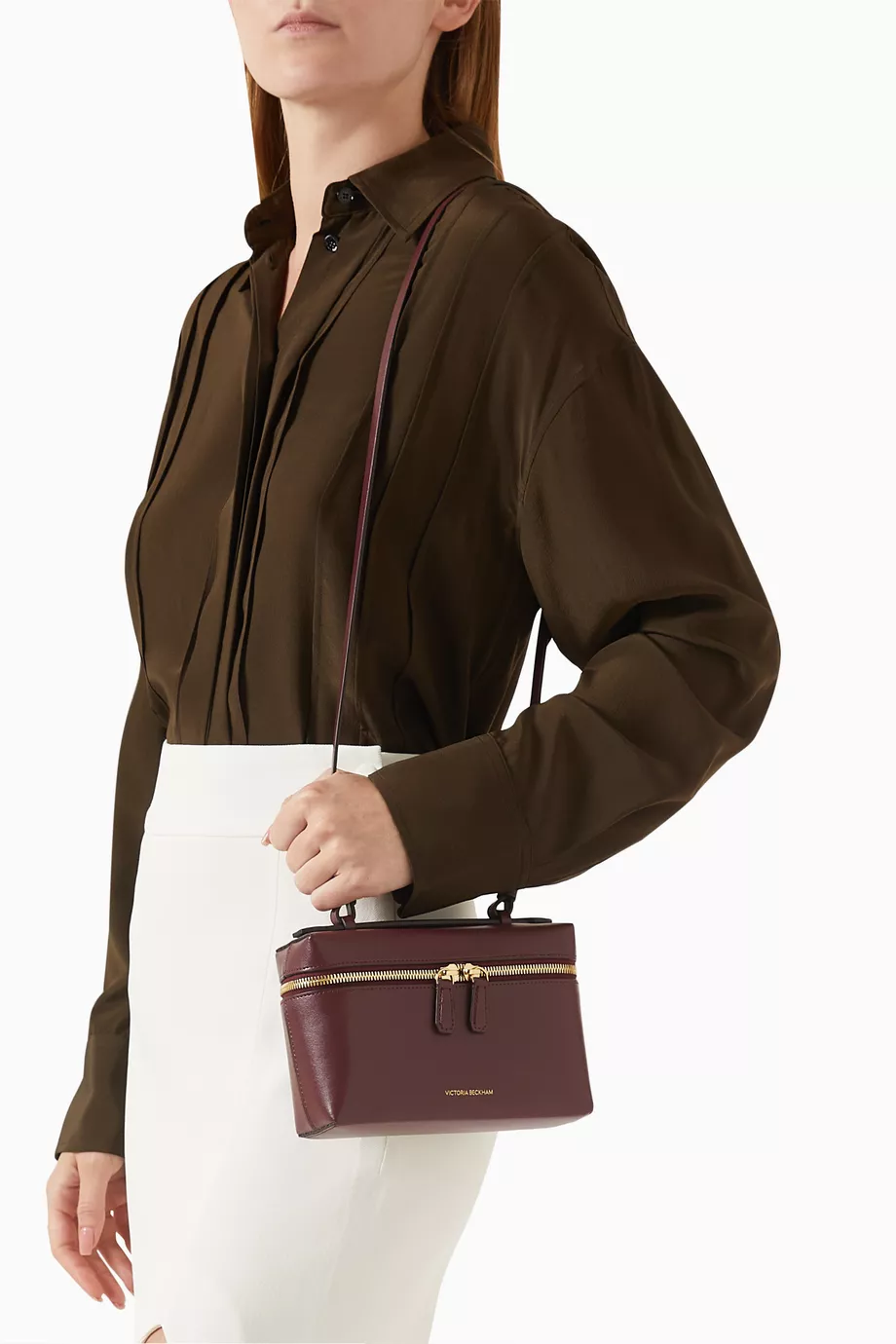 Buy Victoria Beckham Burgundy Vanity Crossbody Bag in Leather For