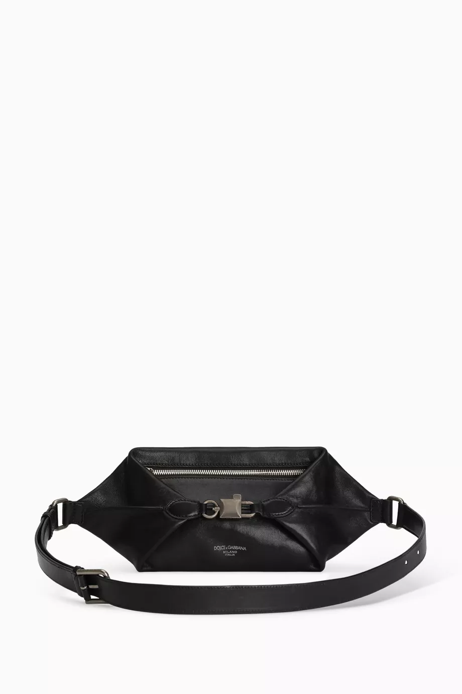 Buy Dolce & Gabbana Black Lock Belt Bag in Tempesta Leather For