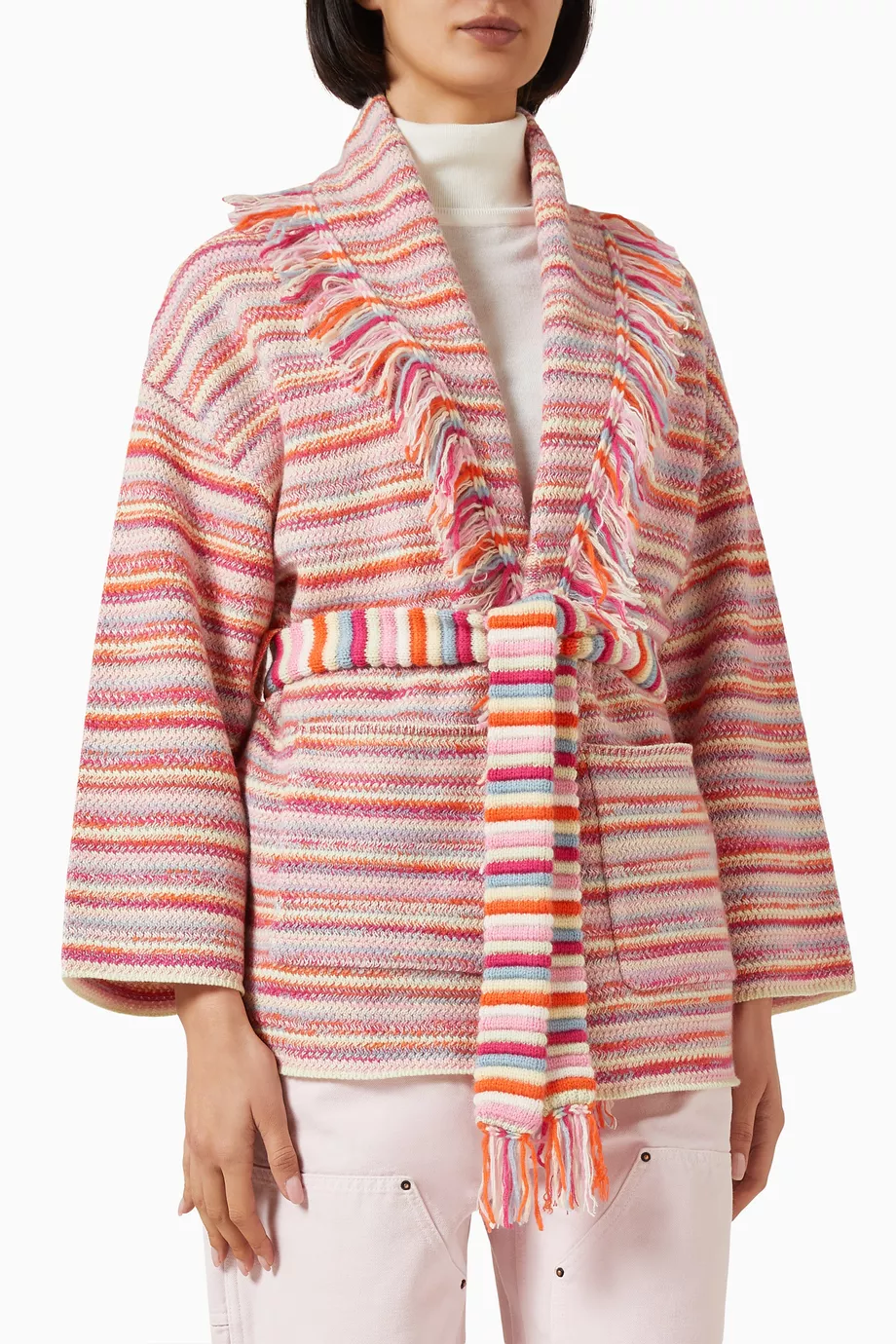Buy Kujten Multicolour Zaina Belted Cardigan in Cashmere For Women