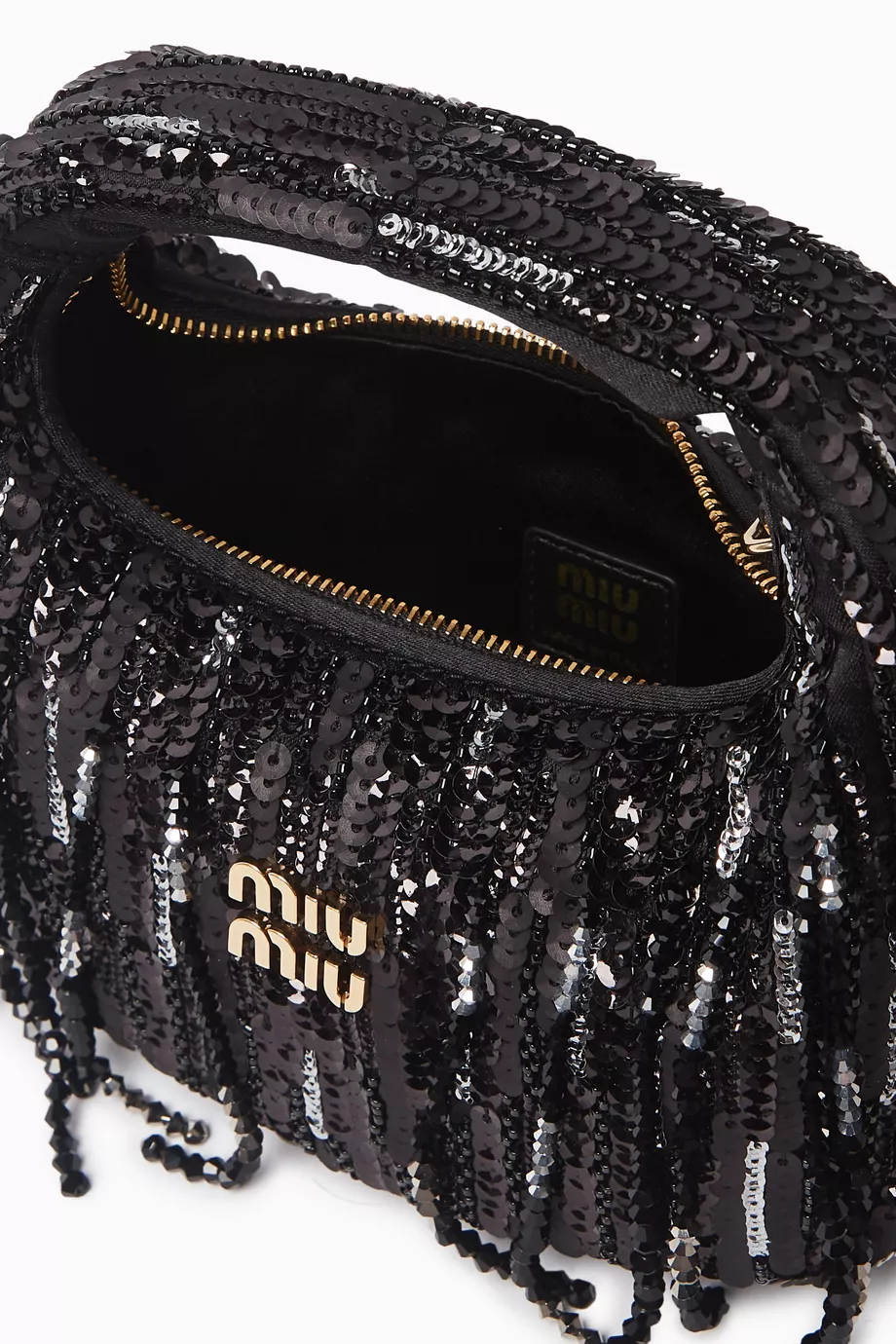 Buy Miu Miu Black Wander Mini Bag in Crystal-embellished Satin For