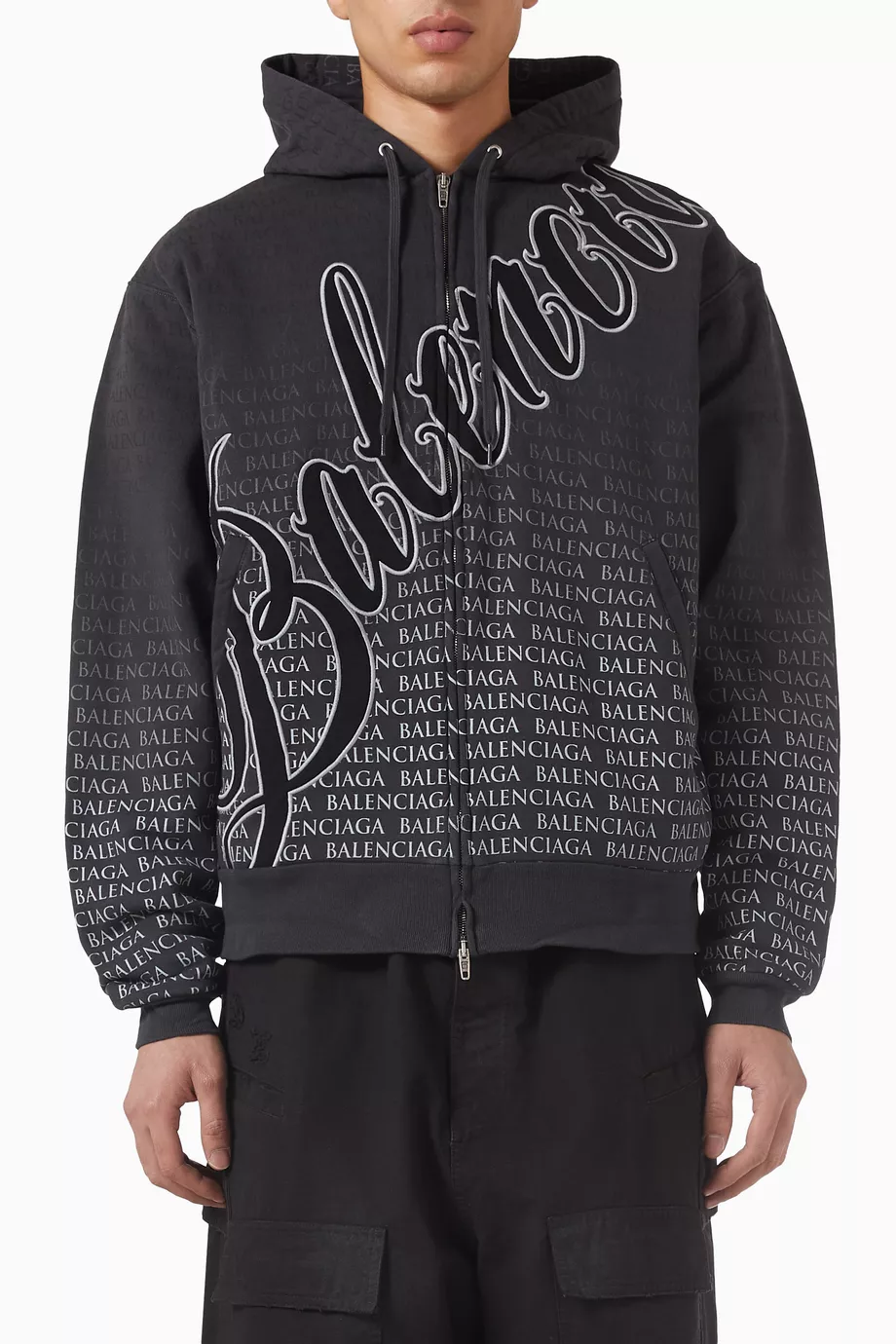 Buy Balenciaga Black Big B Oversized Zip-up Hoodie in Dry Fleece