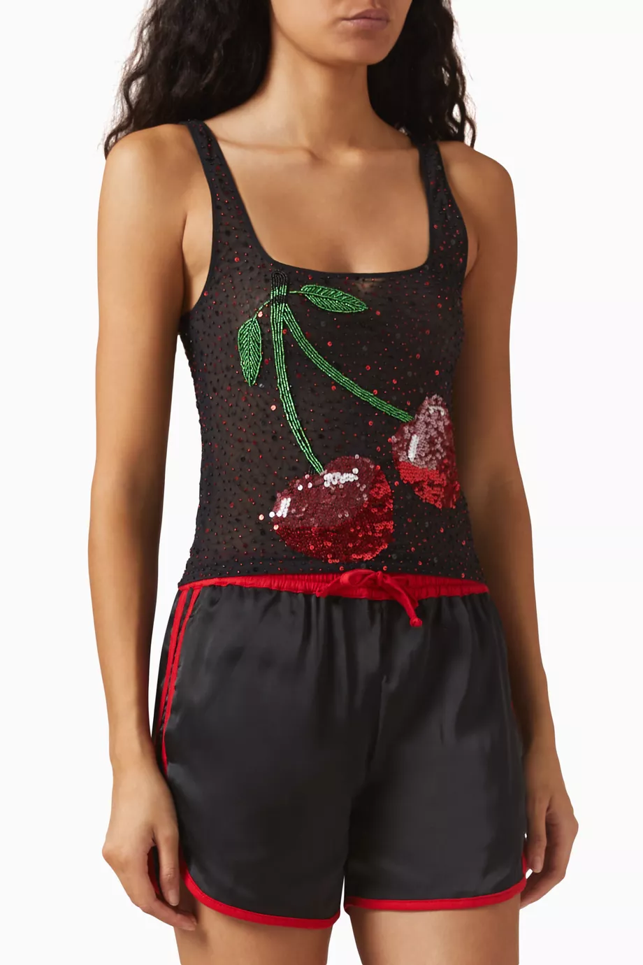 【cherry】THE TOE♡korinthos sleeveless Helsi Zuri Sleeveless Rhinestone Cherries Sheath Mini Dress
