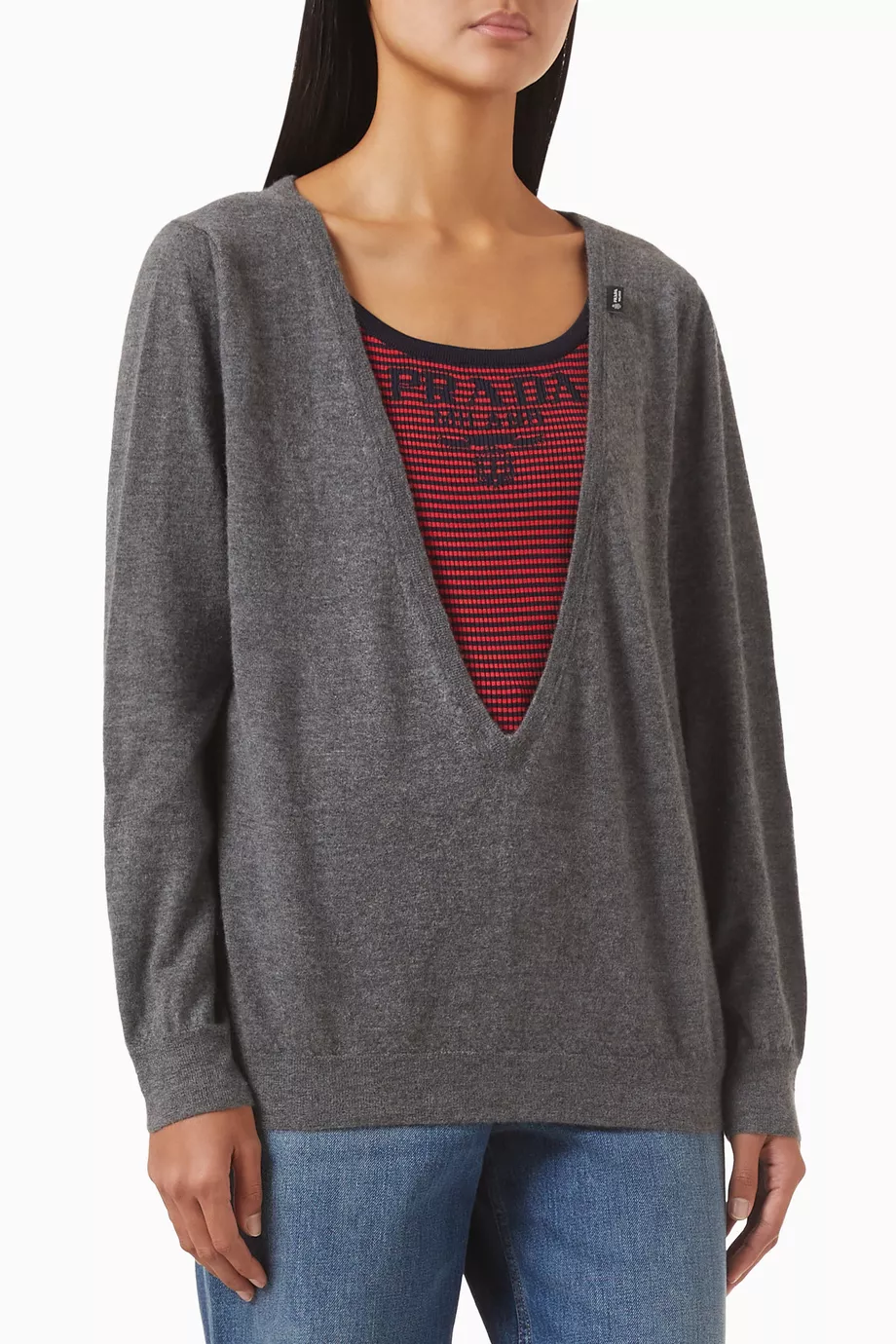 m*n様 PRADA Vネック 長袖カットソー ダークグレー XS 219365489_grey_in.jpg?ts=